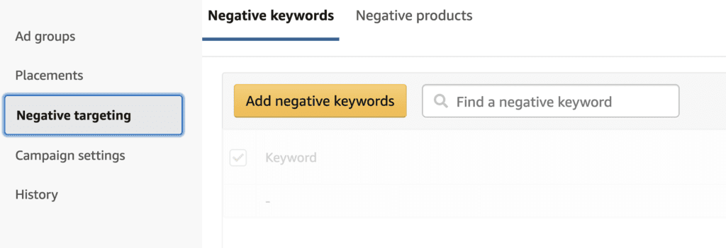 Amazon negative keywords 