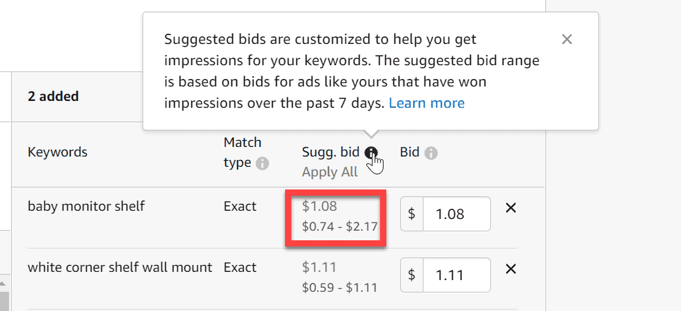 Setting A Bid Over or Under the Suggestion