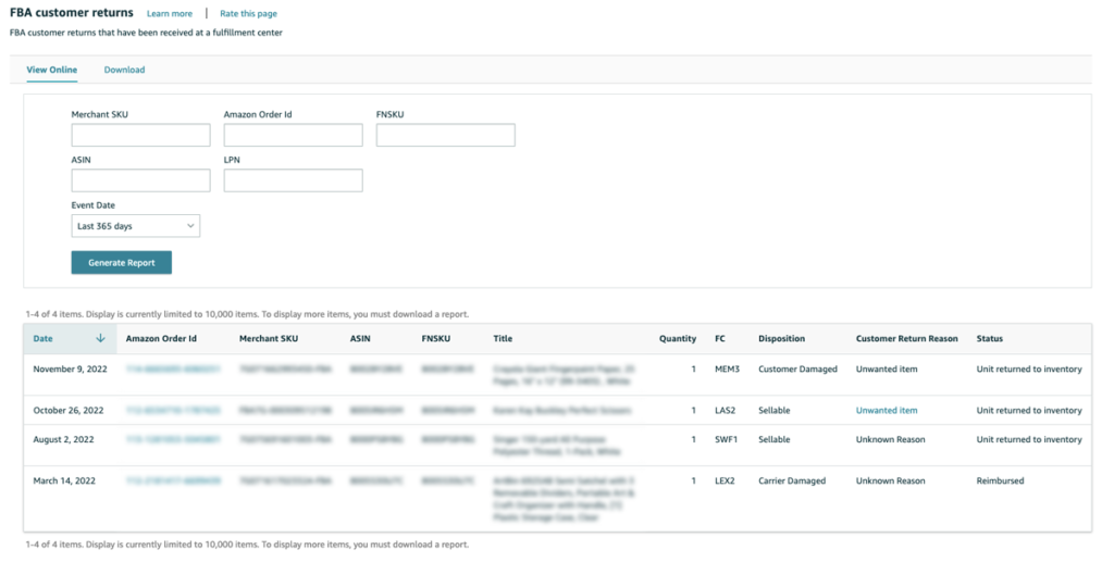 4. Utilize the Returns Performance dashboard on Amazon