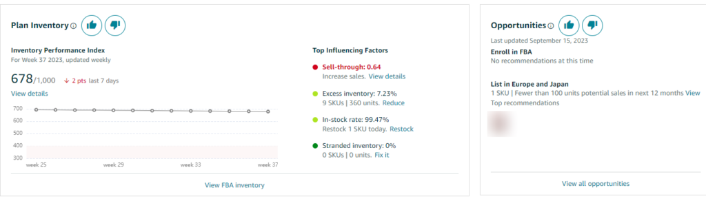 Your IPI score and total inventory 