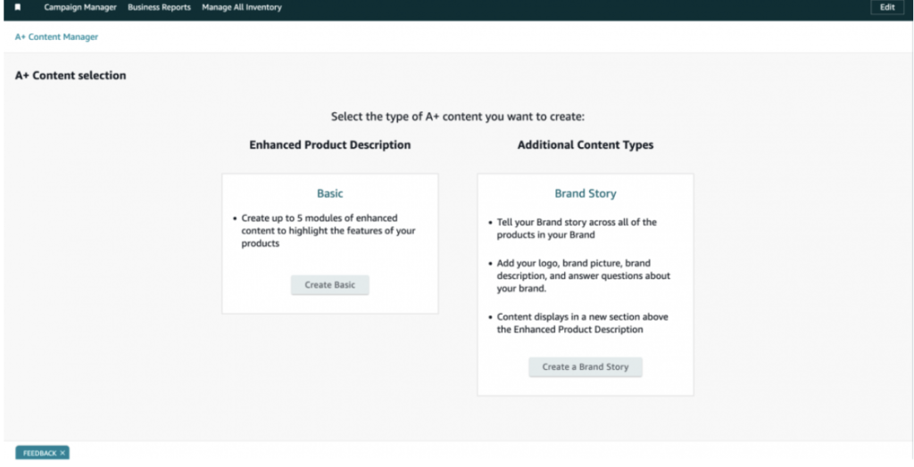 Step 3: On the next page, select the type of A+ content you want to create