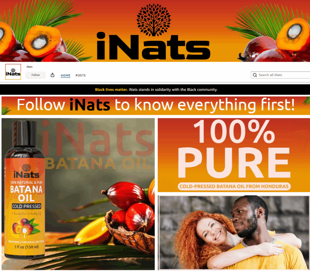 Inats Batana Oil’s Amazon Storefront